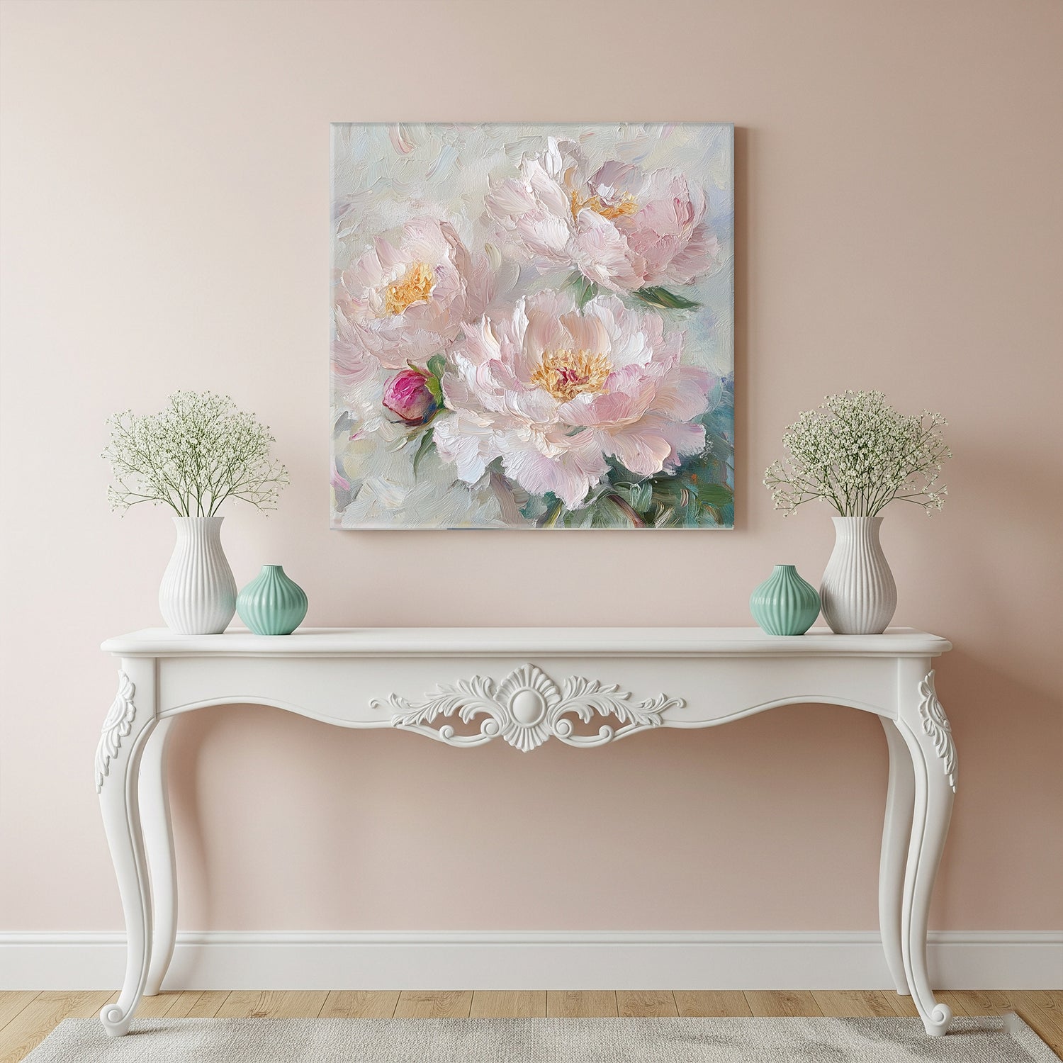 Soft Peonies in Bloom Canvas Art with Oil-Painted Texture