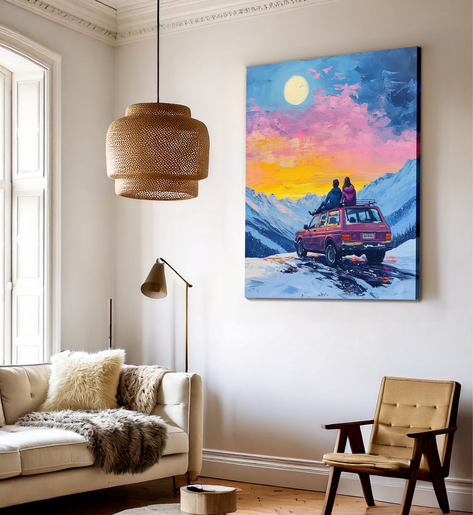 Sunset Mountain Adventure Oil Painting Canvas Wall Art