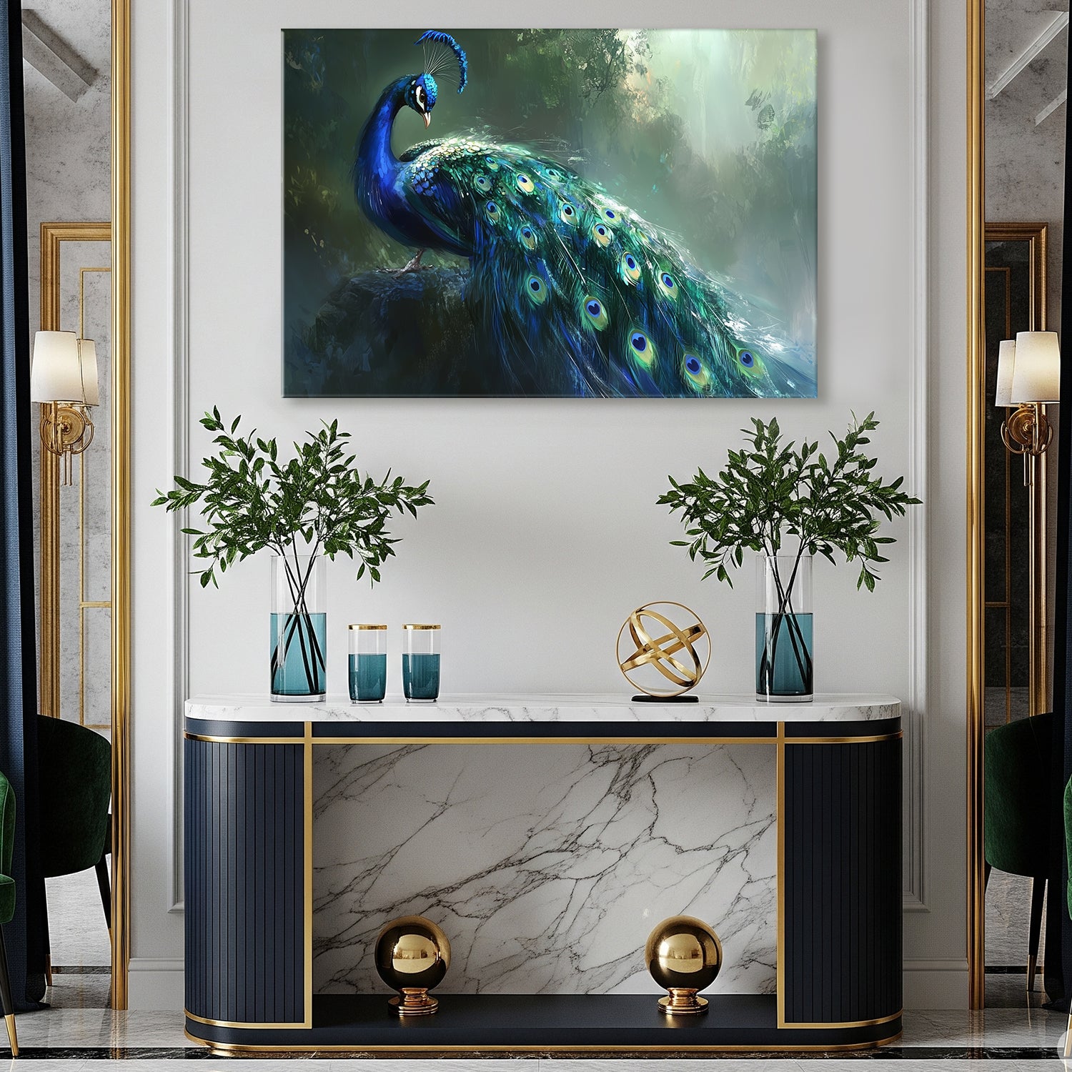Peacock Feather Canvas Print in Elegant Jewel-Tone Finish