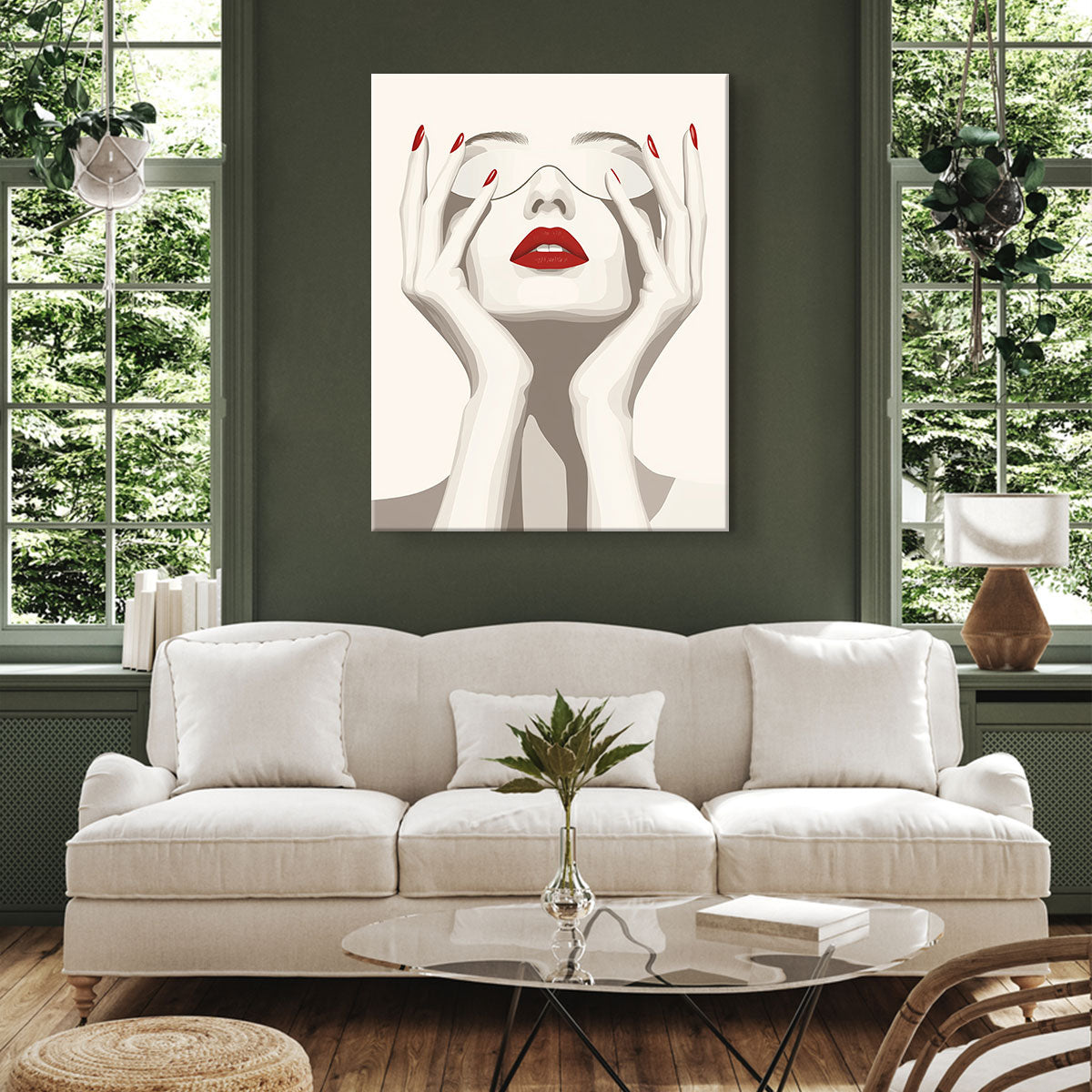 Red Lips Elegant Woman Minimalist Canvas Wall Art