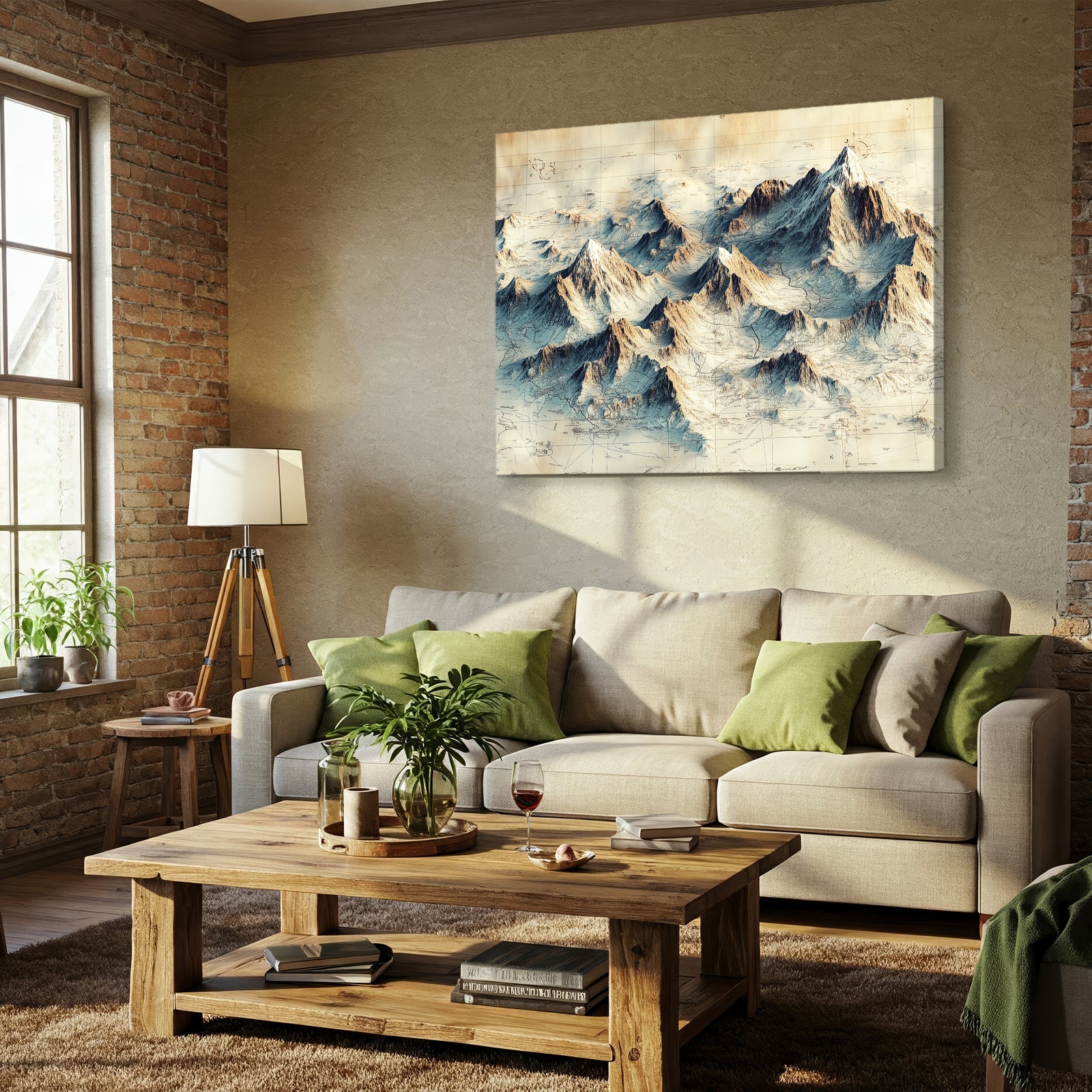 Antique Map Style Mountain Range Illustration Canvas Wall Art