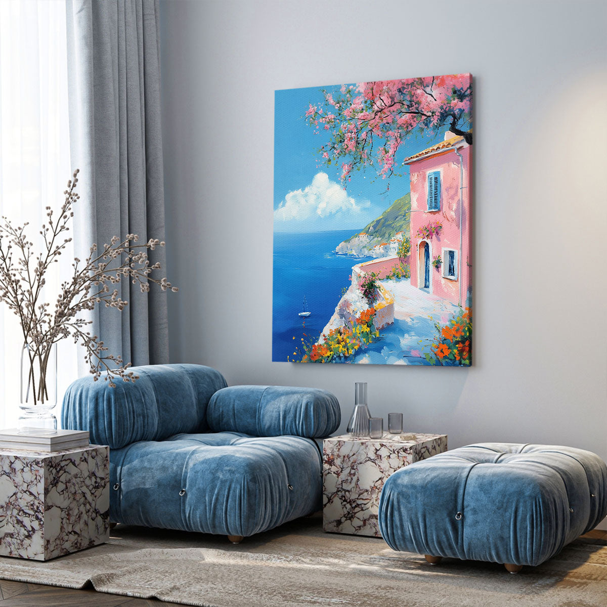 Mediterranean Art Sea Cliffside Canvas