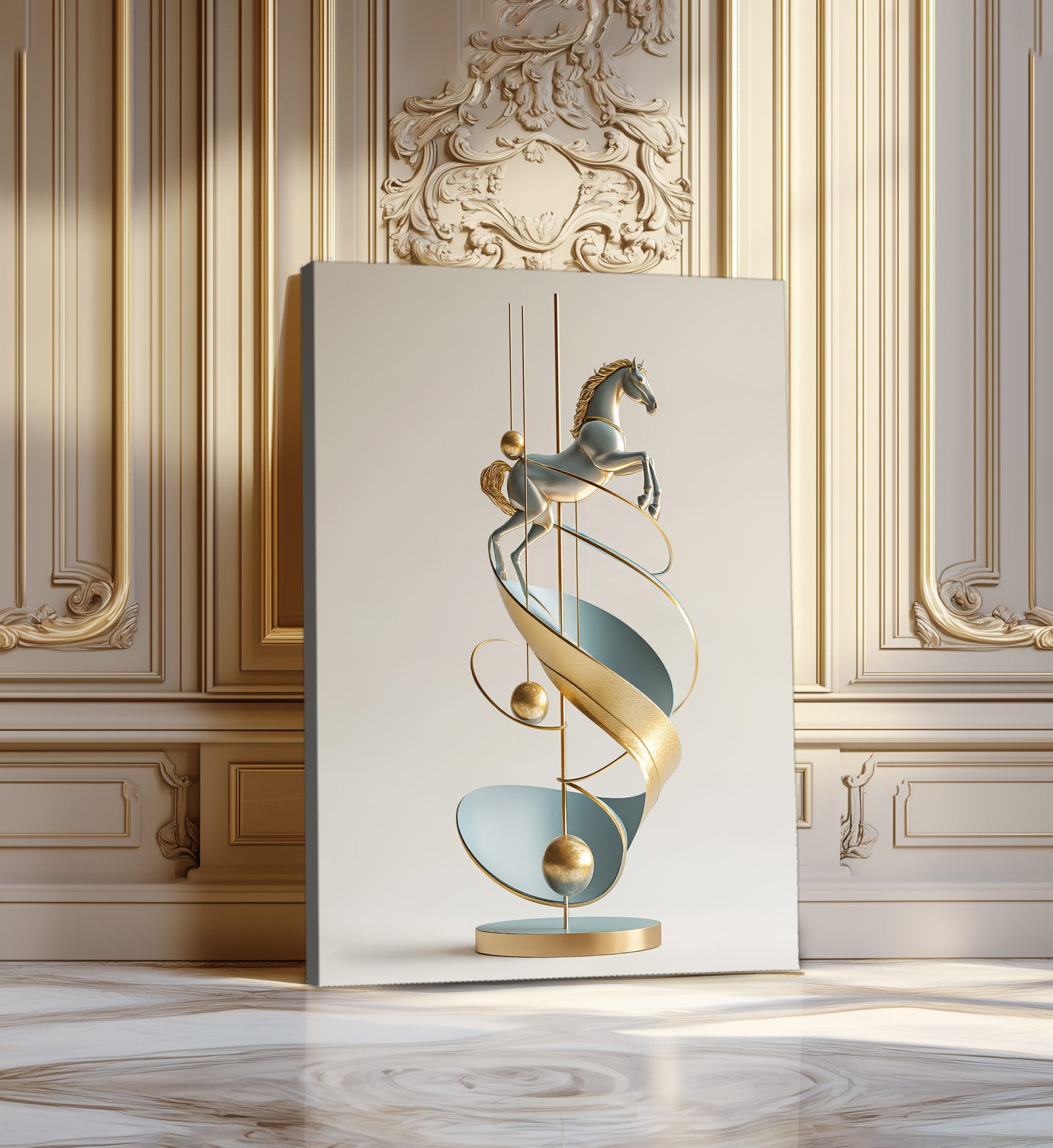 Elegant Horse Sculpture Abstract Canvas Wall Art