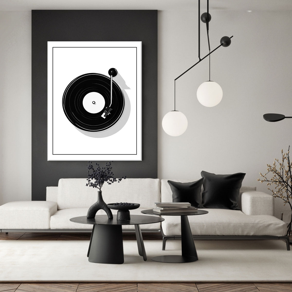 Black And White Vinyl Record Player Minimalist Wall Art