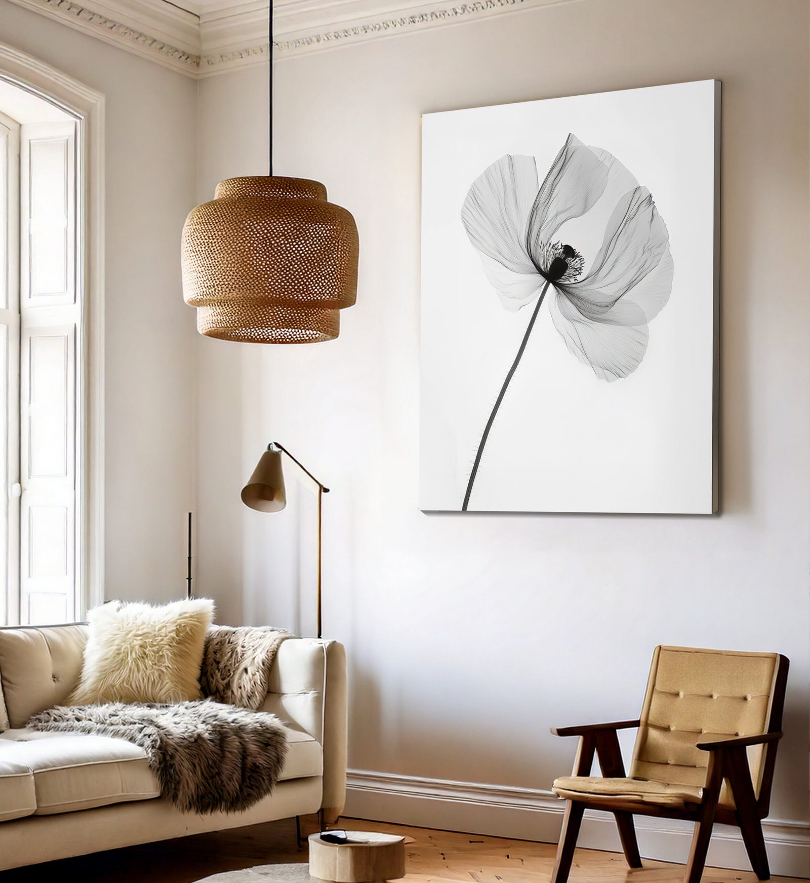 Black And White Poppy Minimalist Wall Art