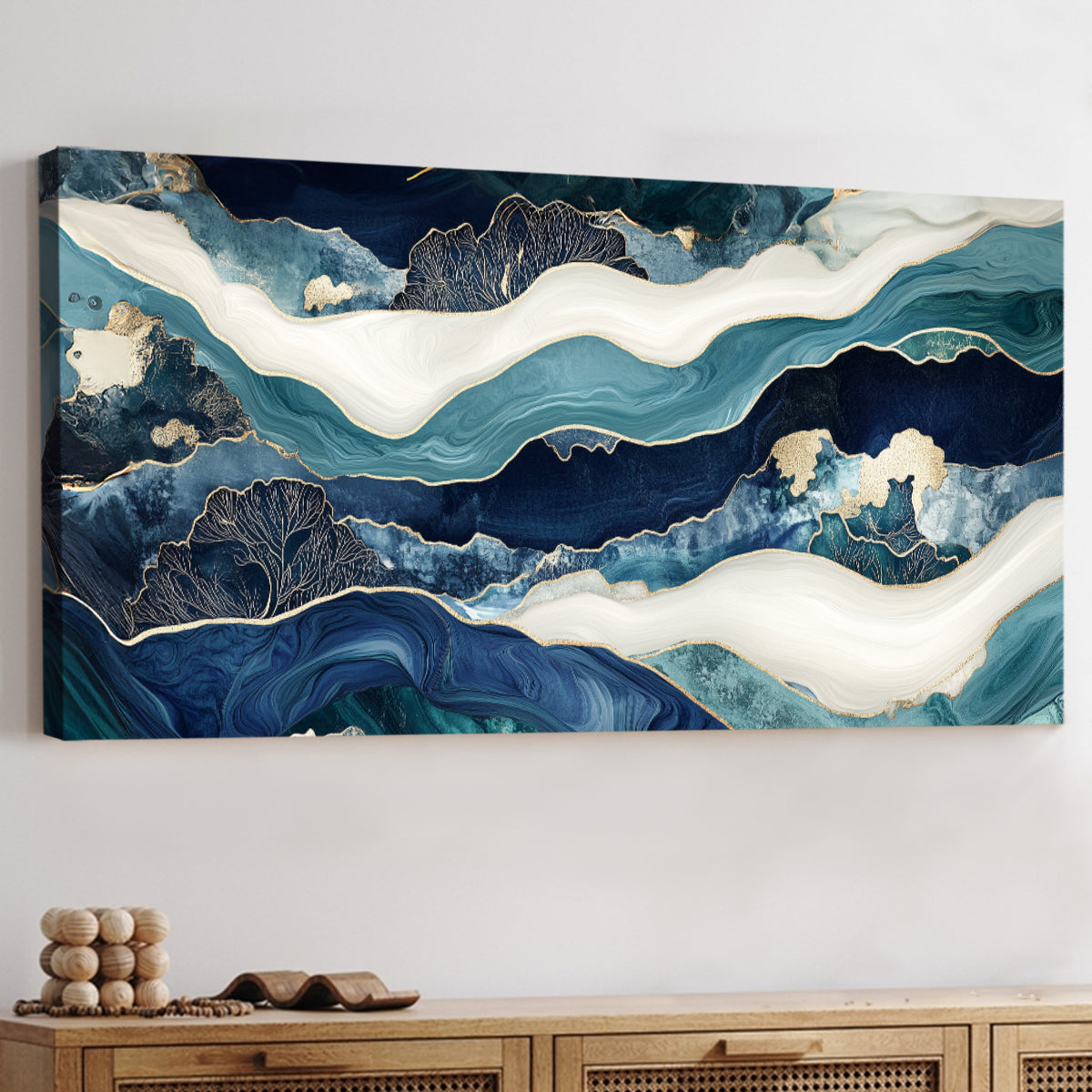 Oceanic Reverie Modern Abstract Canvas Wall Art for Living Room