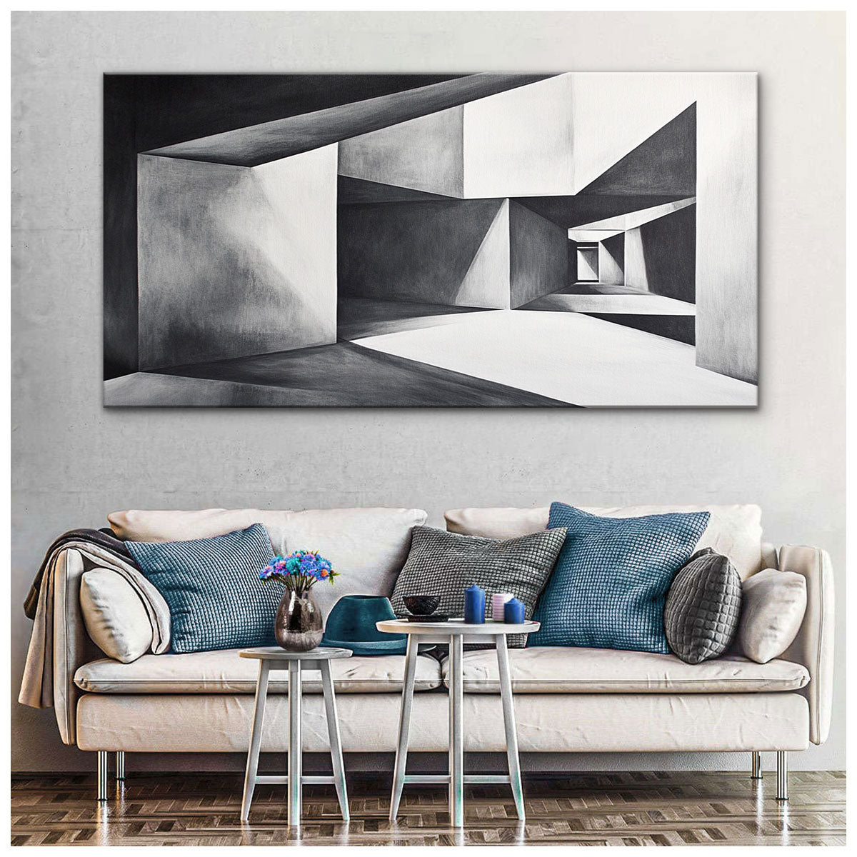 Monochromatic Architecture Abstract Canvas Wall Art for Living Room