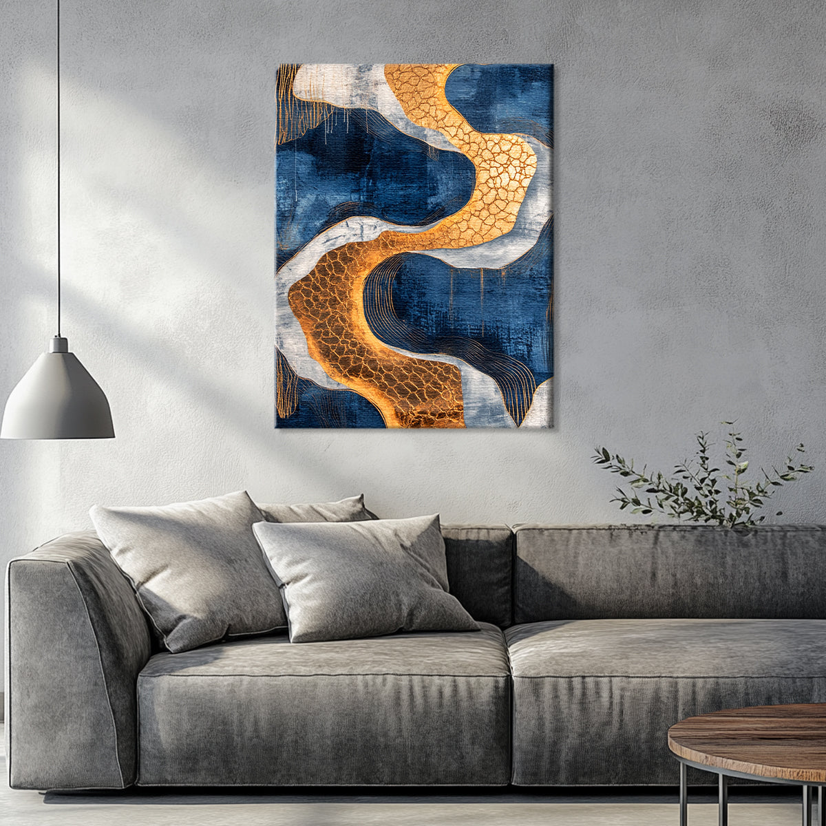 Golden Currents Modern Abstract Canvas Wall Art