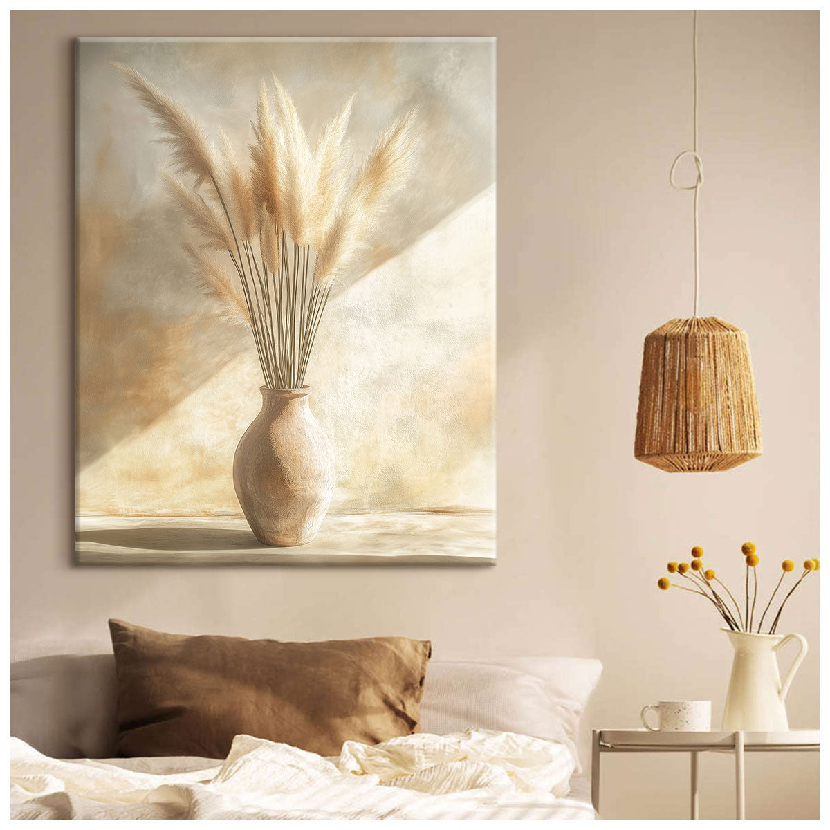 Pampas Grass Minimal Boho Wall Art – Neutral Ceramic Vase Canvas Print