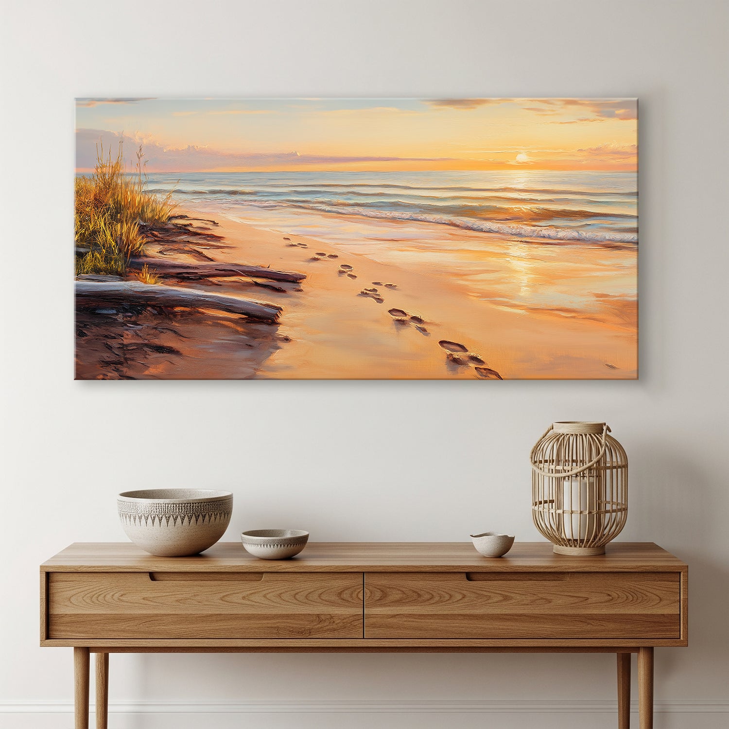 Footprints On The Beach Oil Canvas Wall Art Print