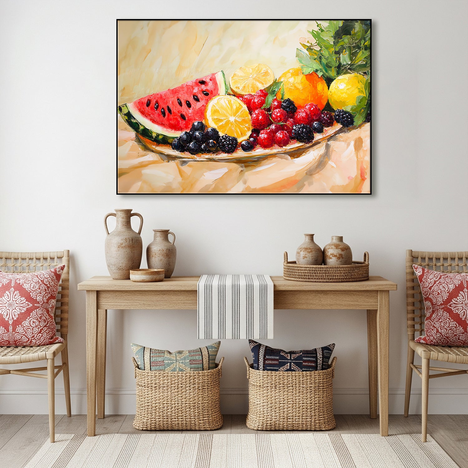 Textured Acrylic Painting Of Summer Fruit Still Life