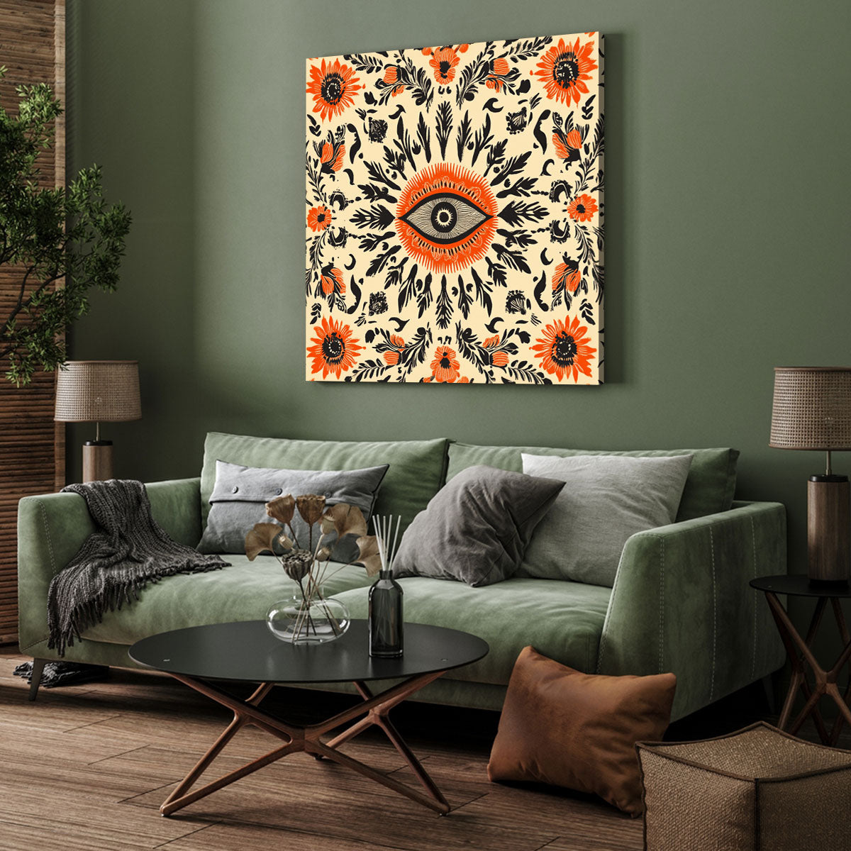 Golden Daisy Grid Boho Wall Decor