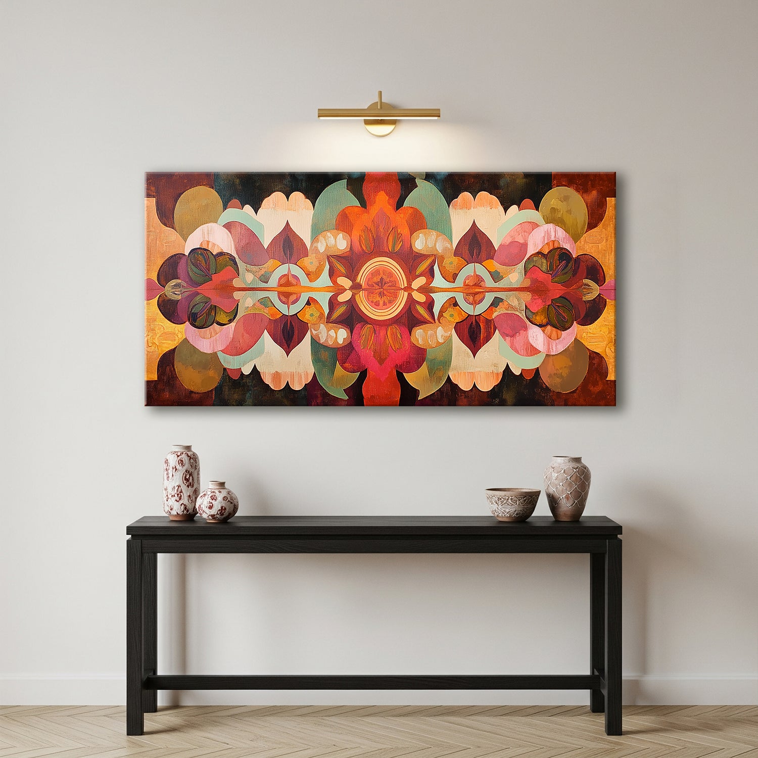 Vibrant Bohemian Oil Painting Canvas With Tribal Patterns