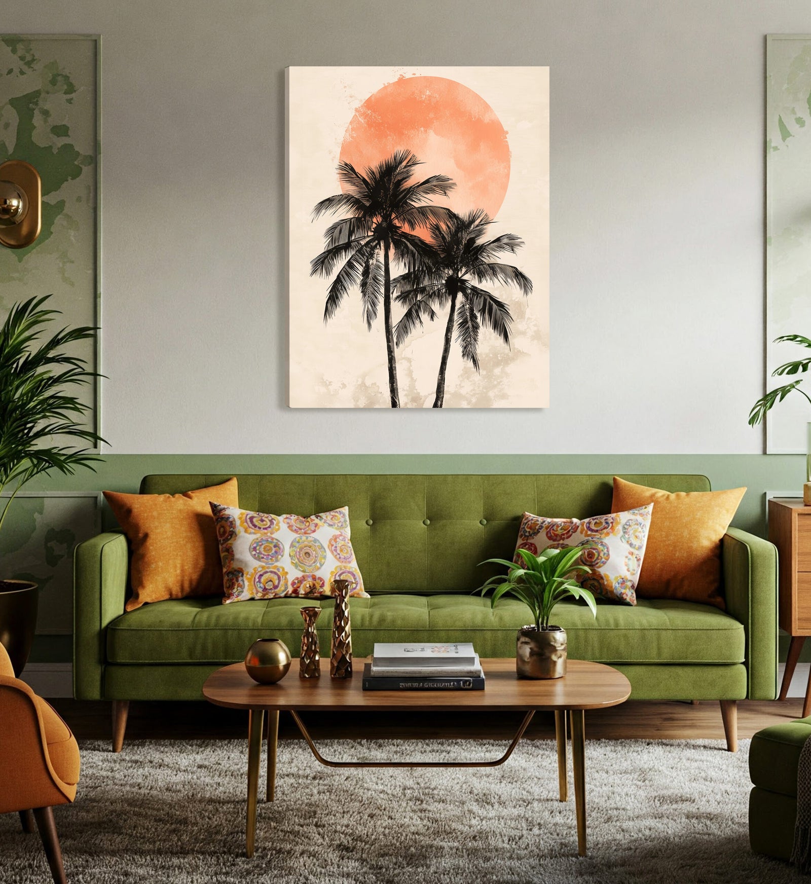 Palm Trees Sunset Boho Wall Art – Minimalist Coastal Canvas Print