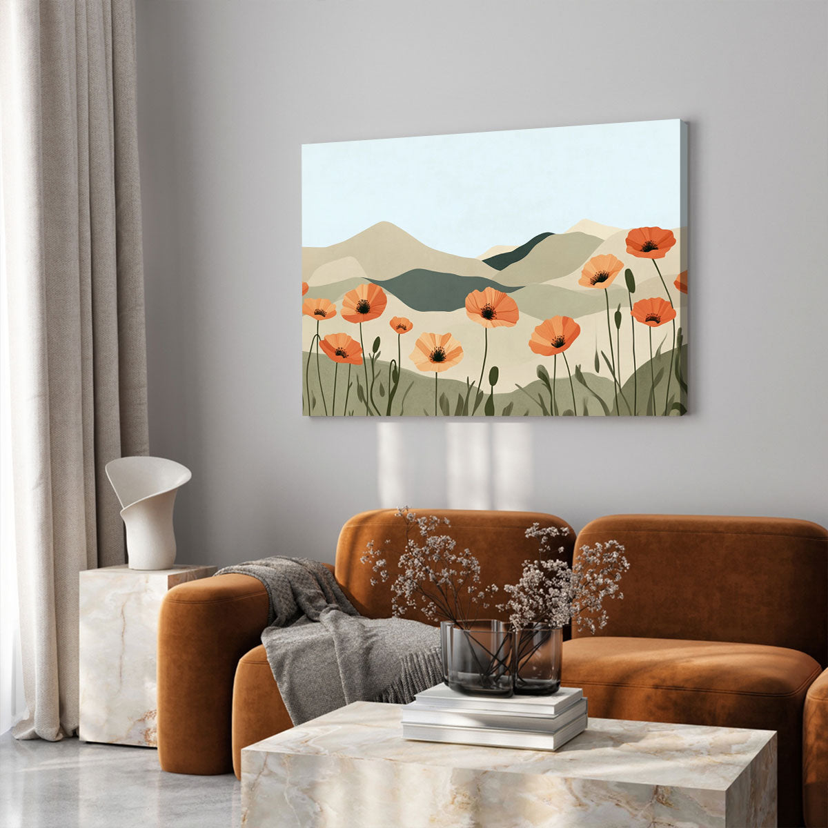 Sunset Poppy Field Modern Wall Artwork