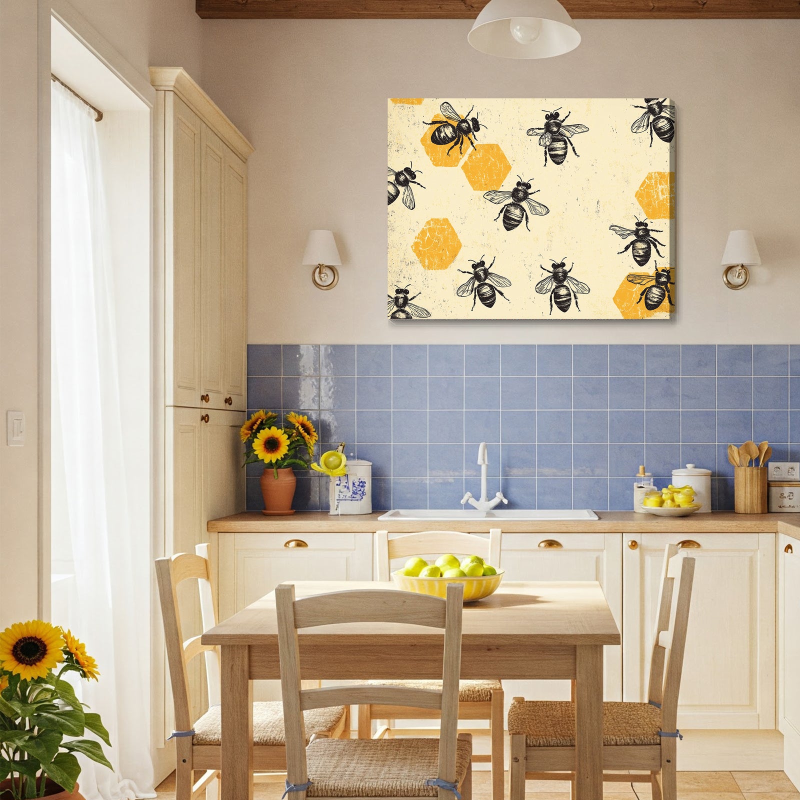 Bohemian Bee and Honeycomb Boho Wall Art for Cozy Decor