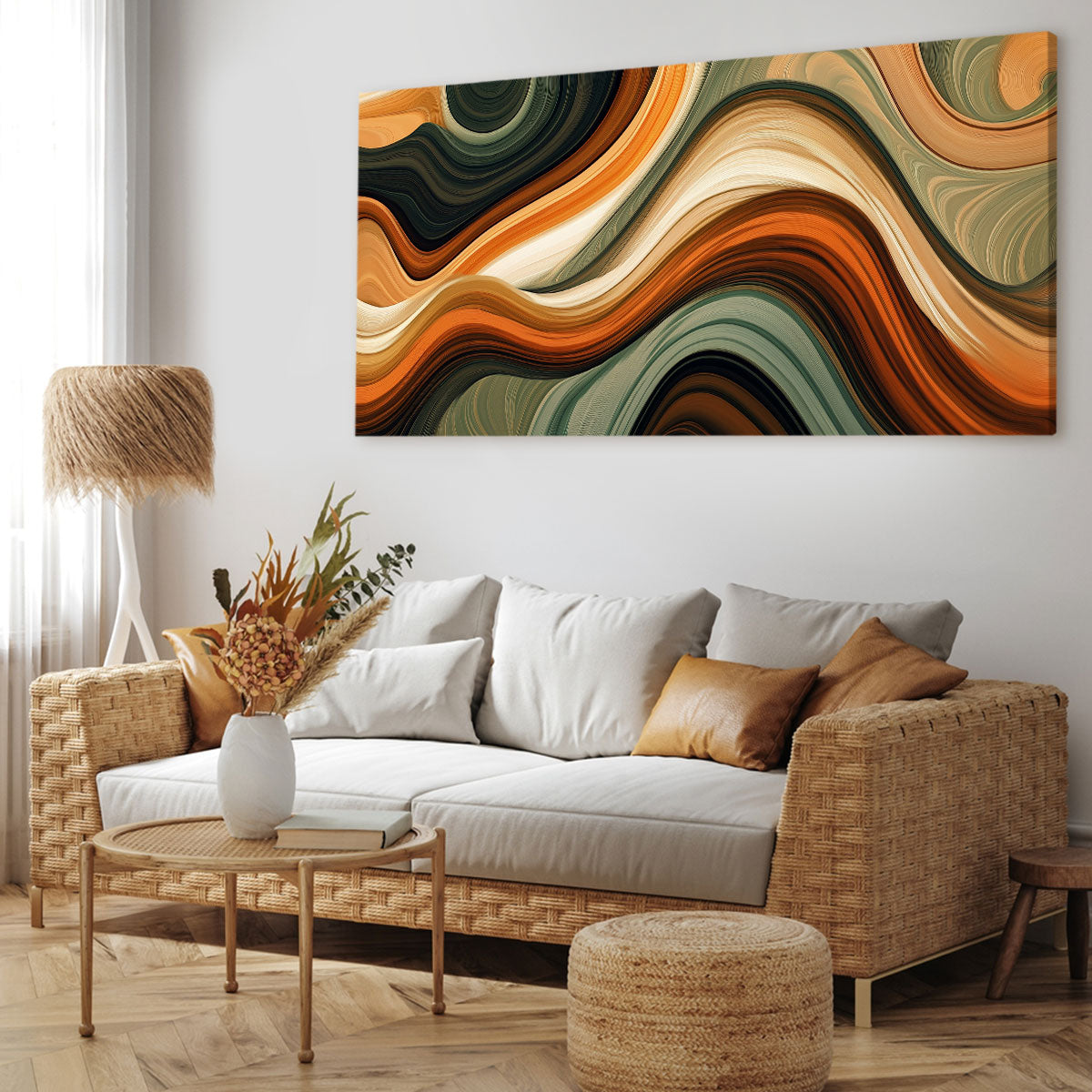 Wavy Earth-Toned Abstract Boho Canvas Wall Art Decor