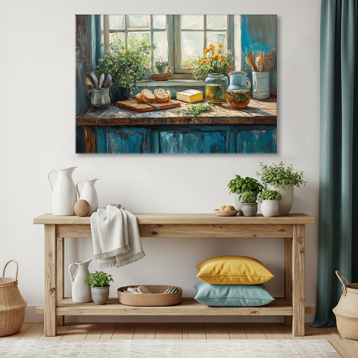 Cozy Kitchen Interior Fine Art Oil Painting on Canvas