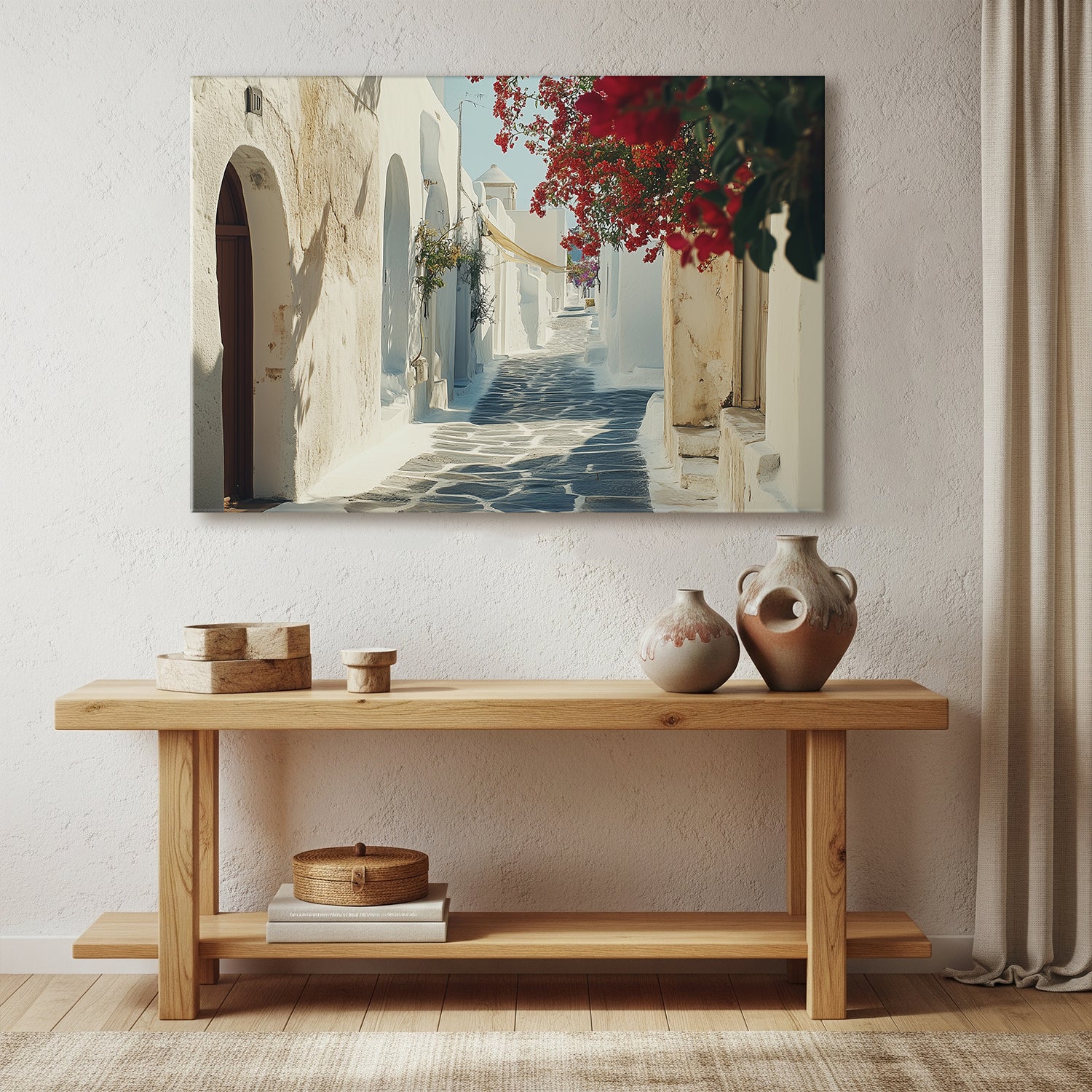 Santorini Alley Fine Art Canvas Print in Minimal Style