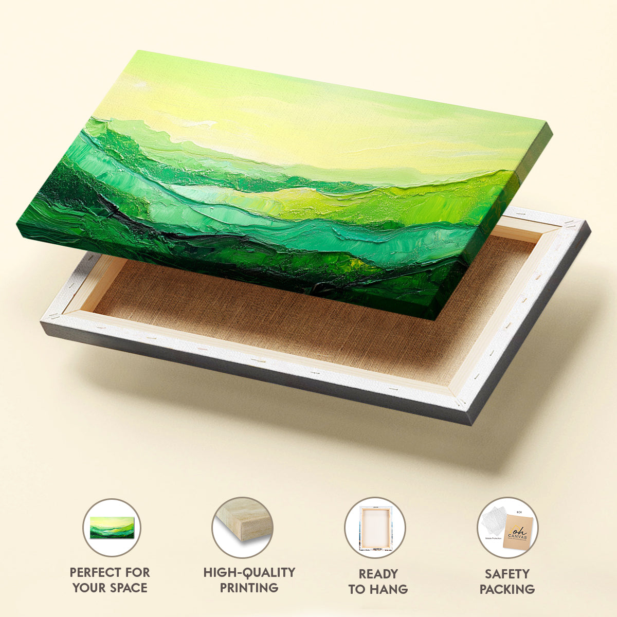 Green Abstract Landscape Canvas in Boho Earthy Tones