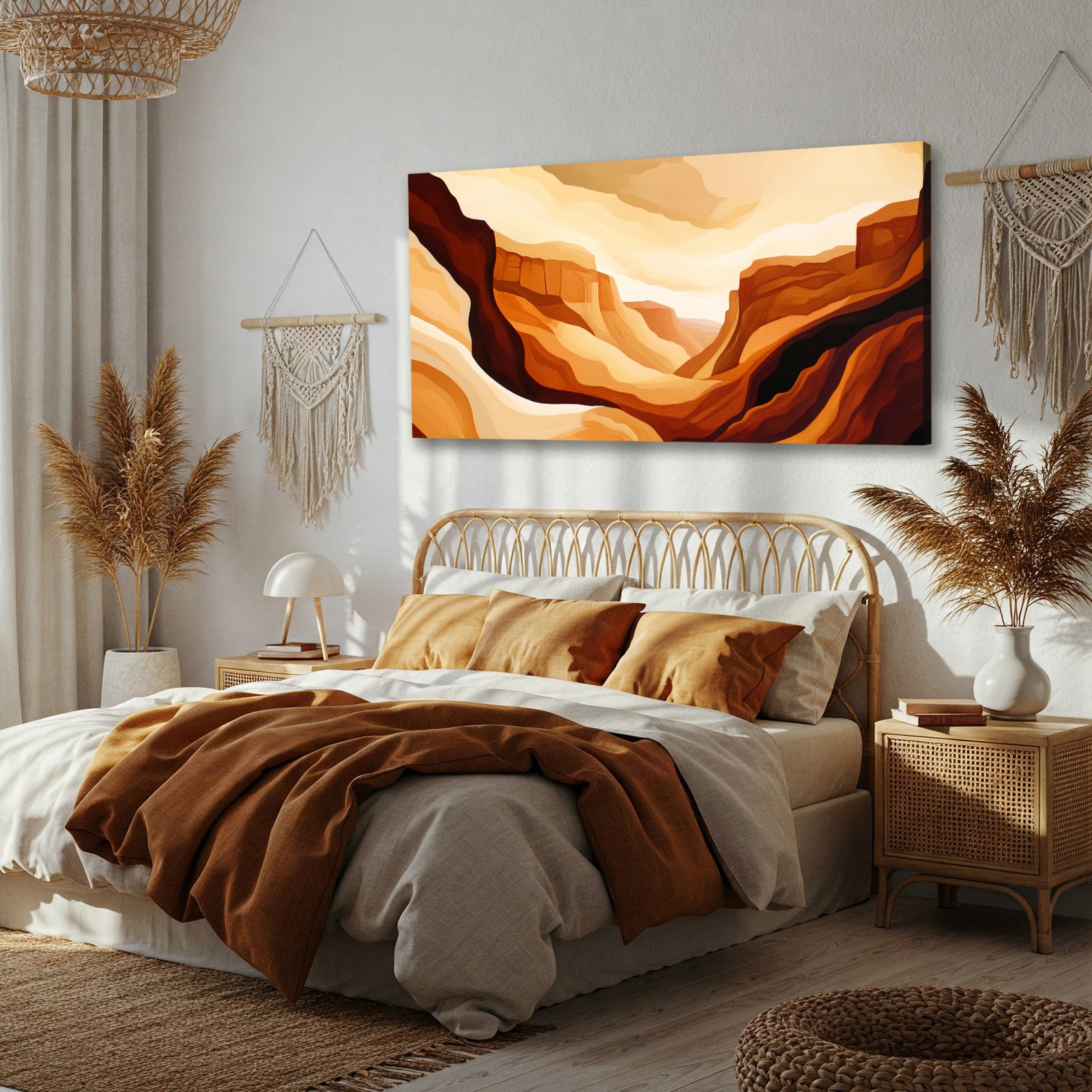 Bold Canyon Landscape Canvas in Earthy Abstract Boho Style