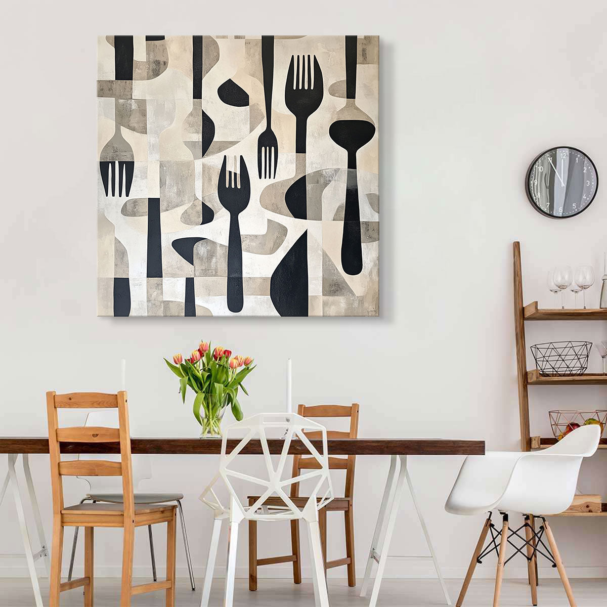 Minimalist Scattered Cutlery Canvas Wall Art