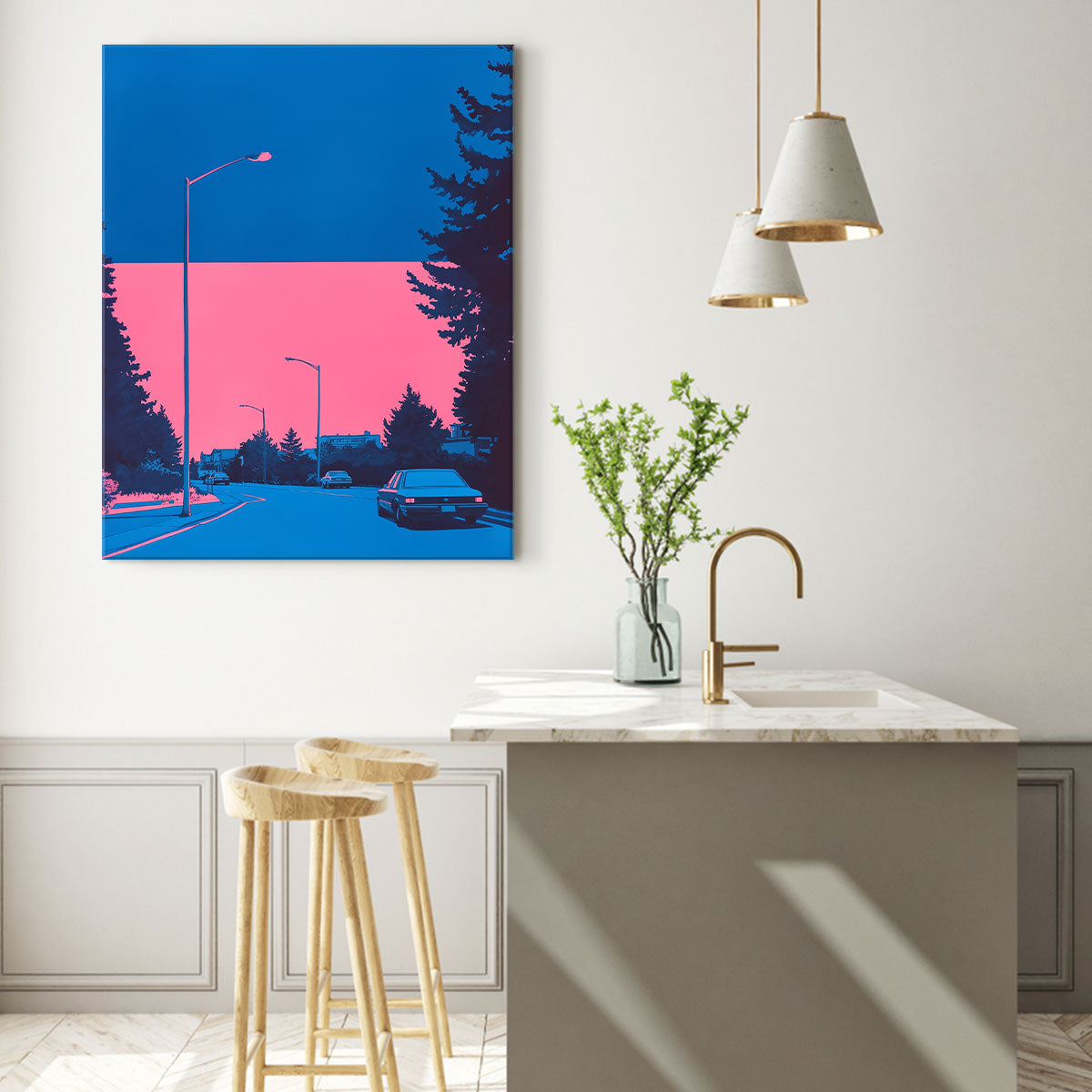 Nightlife Cityscape Charm Vintage Artwork