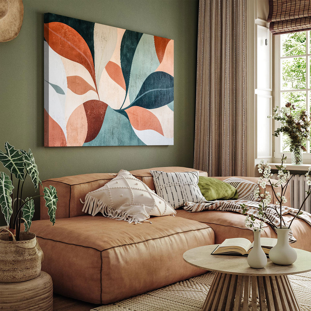 Abstract Terracotta Botanical Shapes Boho Canvas Wall Art