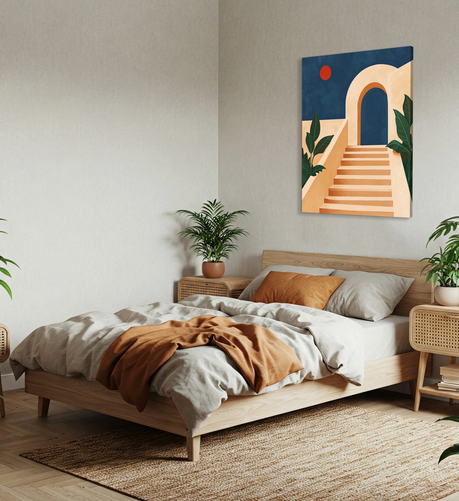 Abstract Boho Staircase Illustration Canvas in Beige Earth Tones