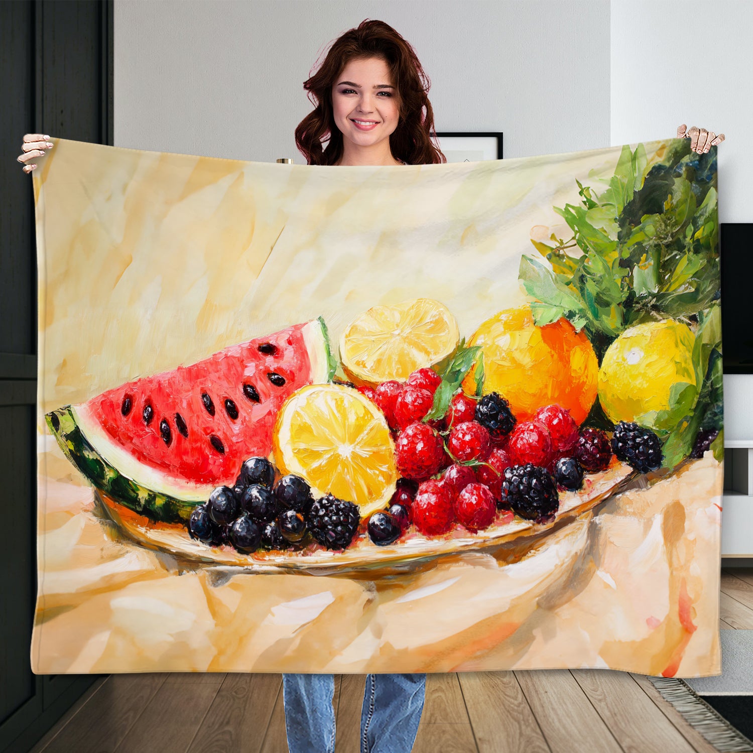 Textured Acrylic Painting Of Summer Fruit Still Life