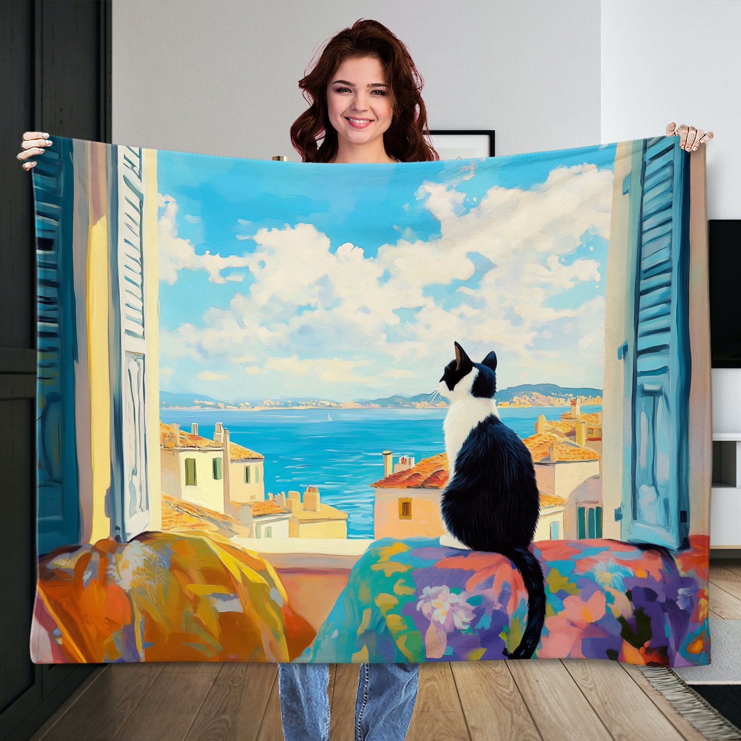 Black And White Cat On Window Canvas Wall Art Print