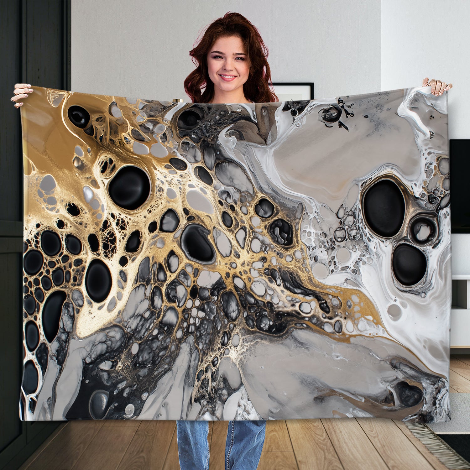 Fluid Metallic Acrylic Pour Canvas With Celestial Flow