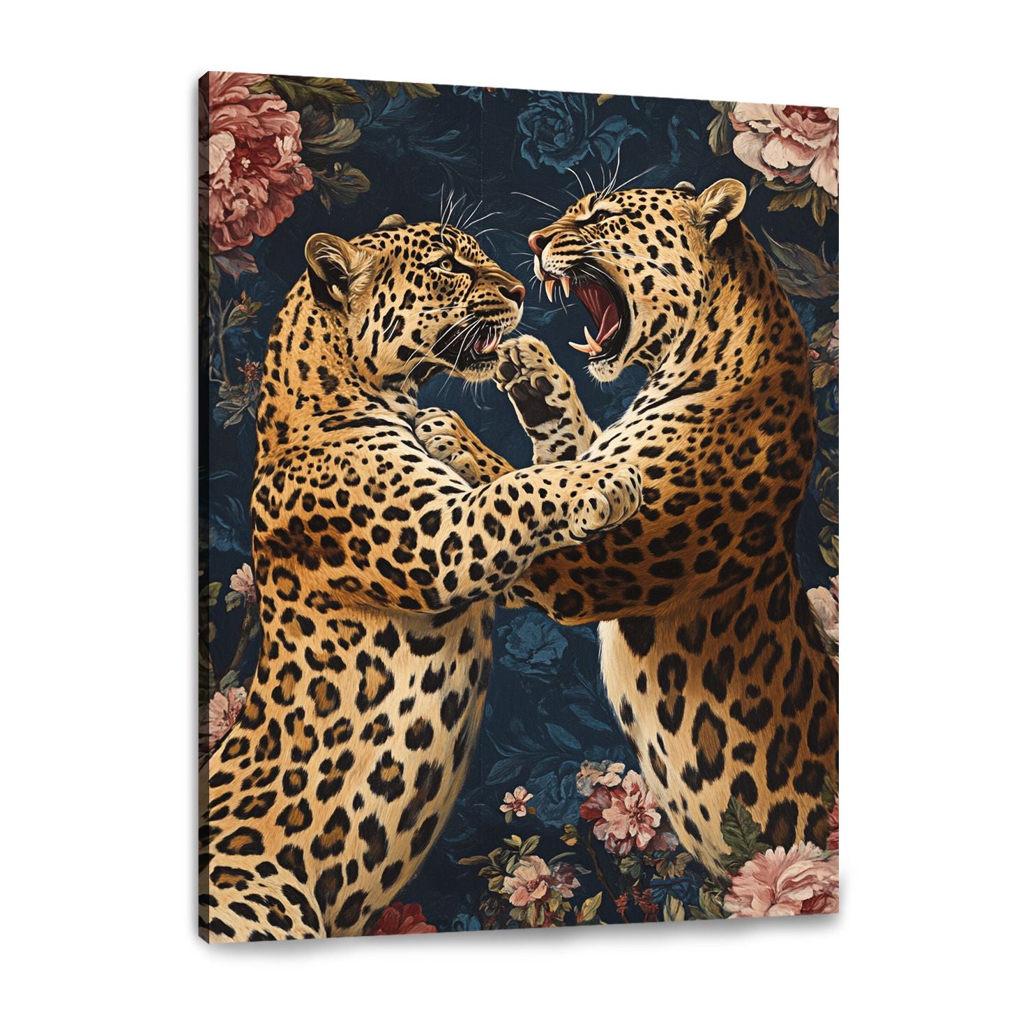 Dynamic Leopard Clash Canvas Vintage Artwork