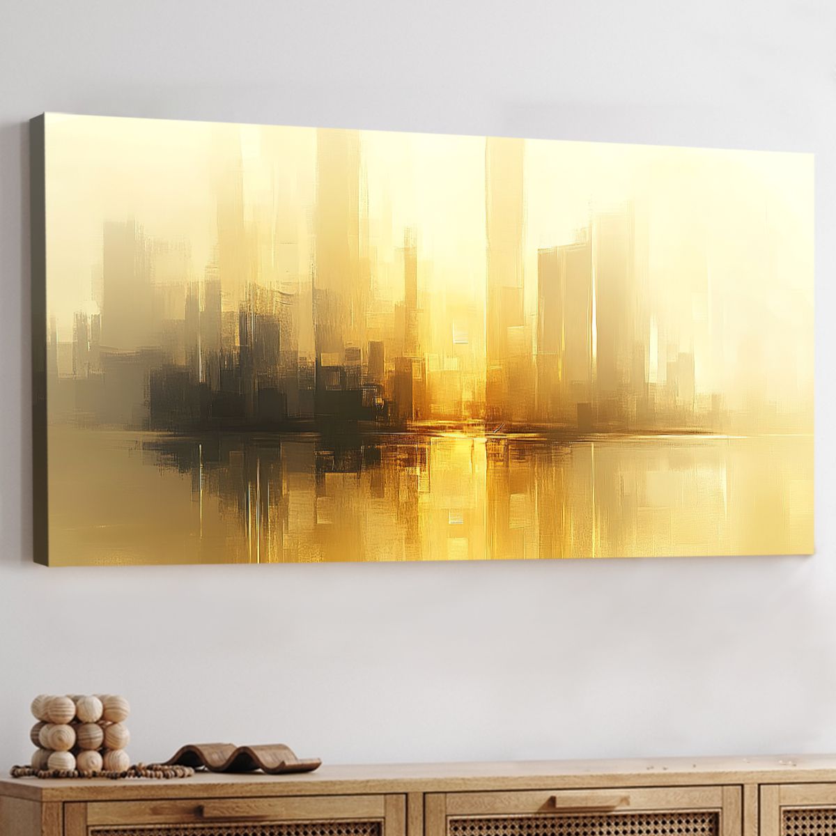 Golden Skyline Abstract Landscape Canvas Print for Living Room