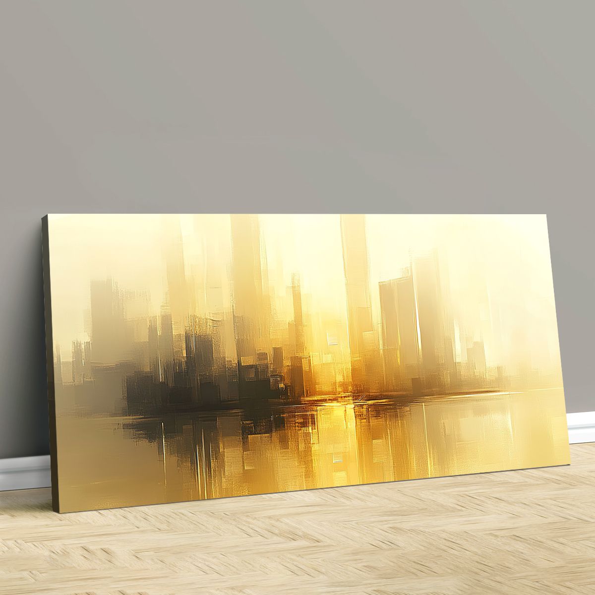 Golden Skyline Abstract Landscape Canvas Print for Living Room