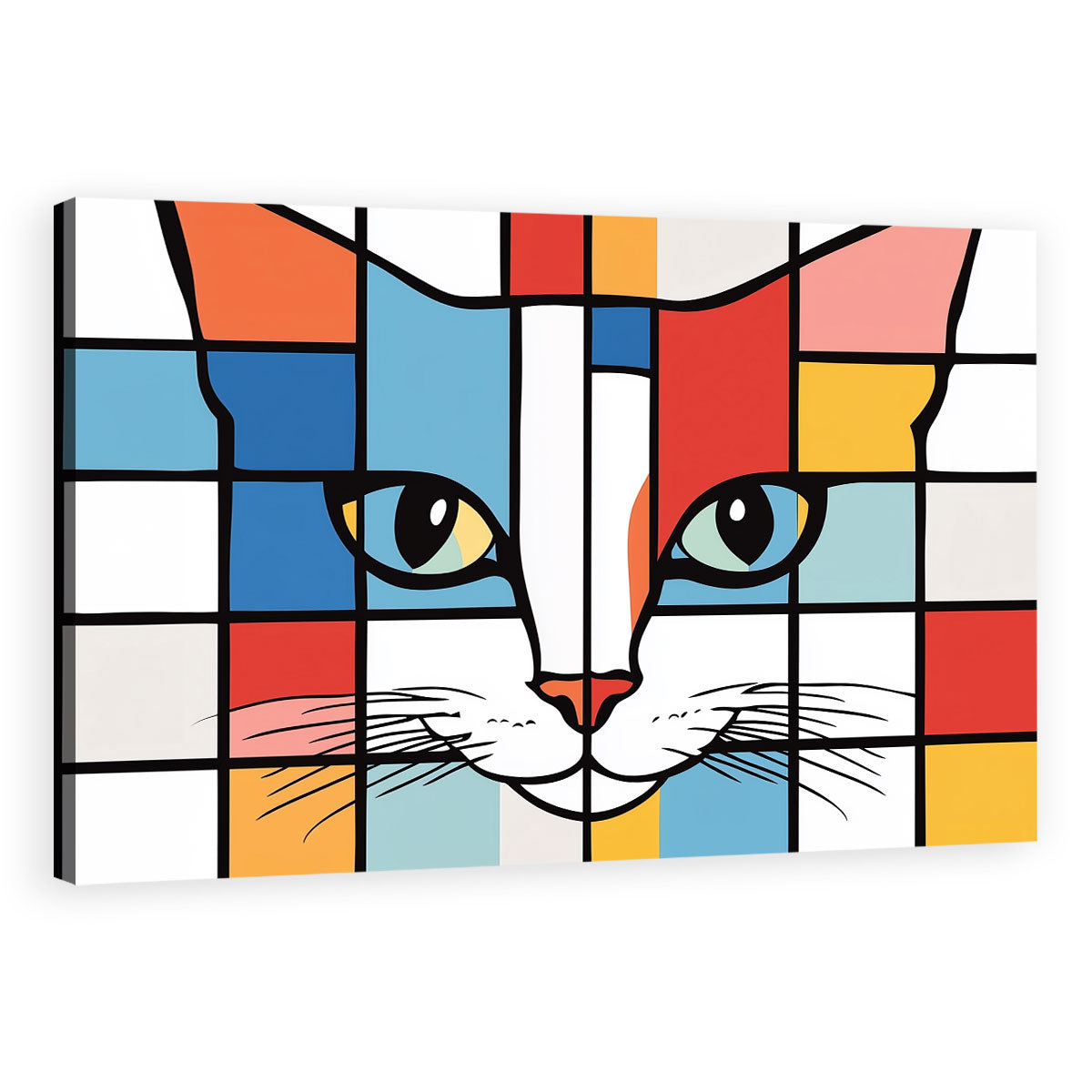 De Stijl Cat Portrait Geometric Art Canvas