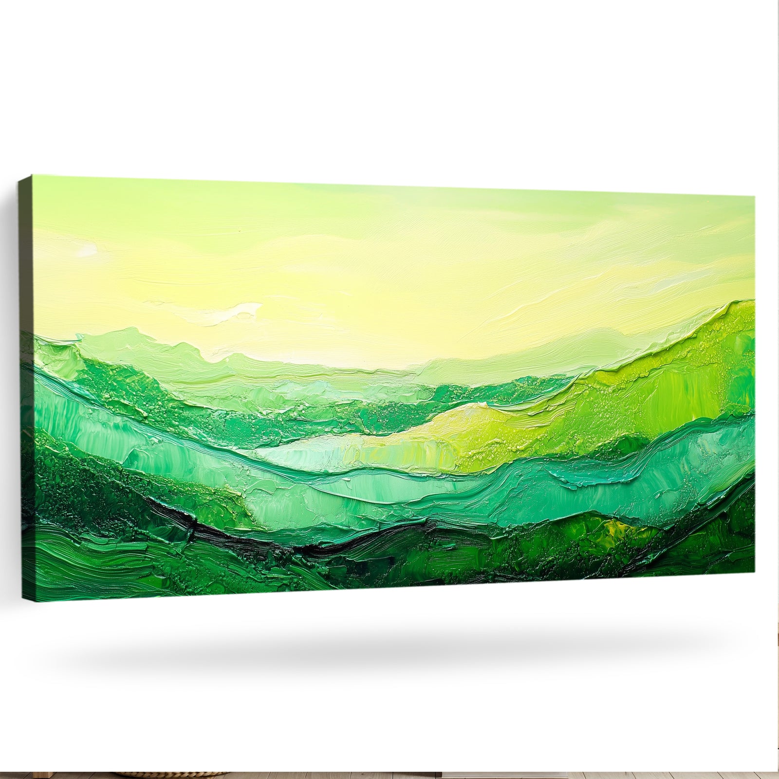Green Abstract Landscape Canvas in Boho Earthy Tones