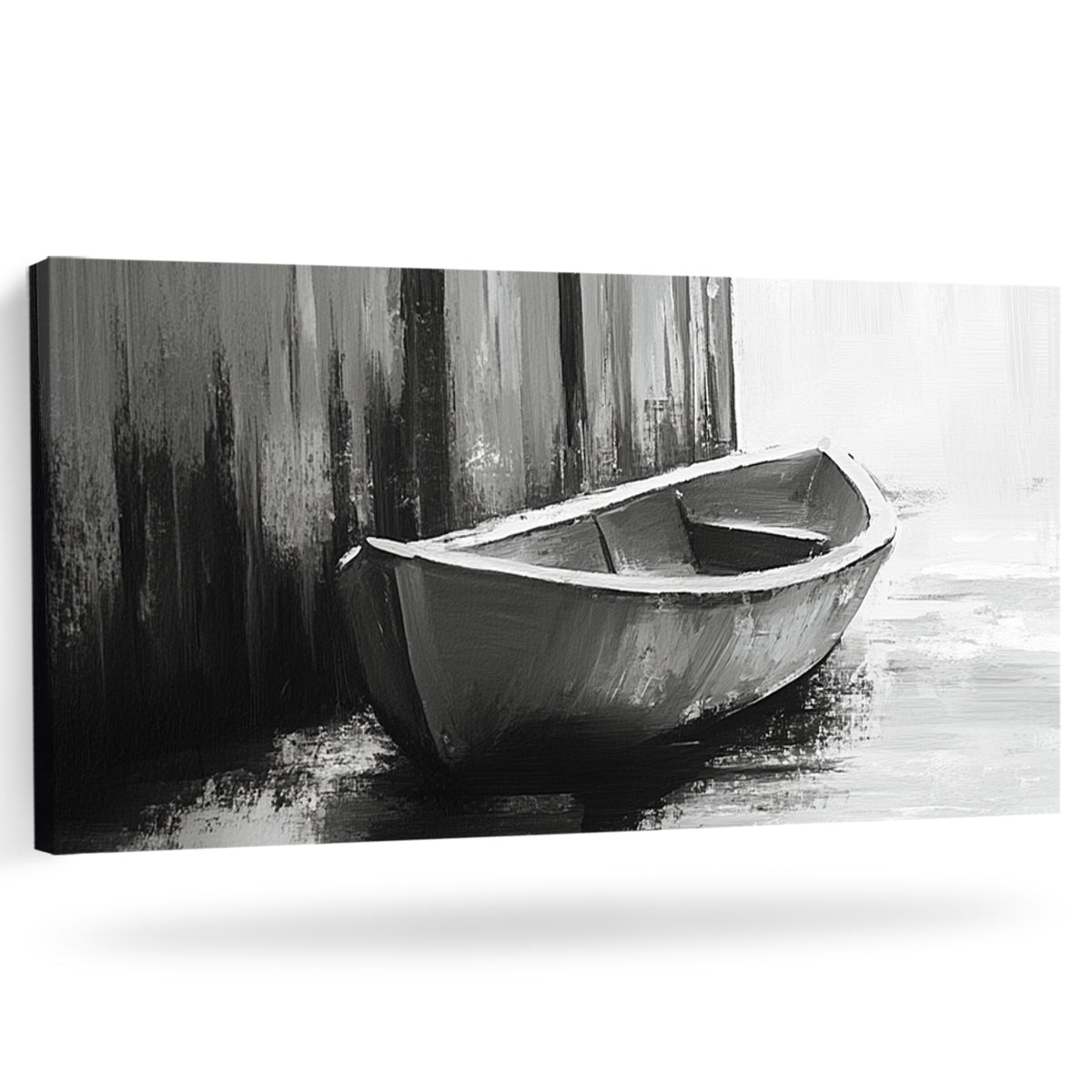 Silent Harbor Monochrome Abstract Canvas Wall Art for Living Room
