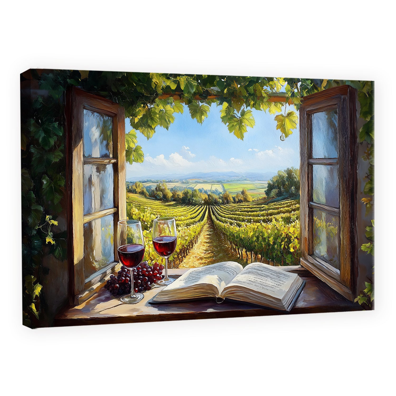 Open Window Over Vineyard - Fine Art Oil Style Wall Decor