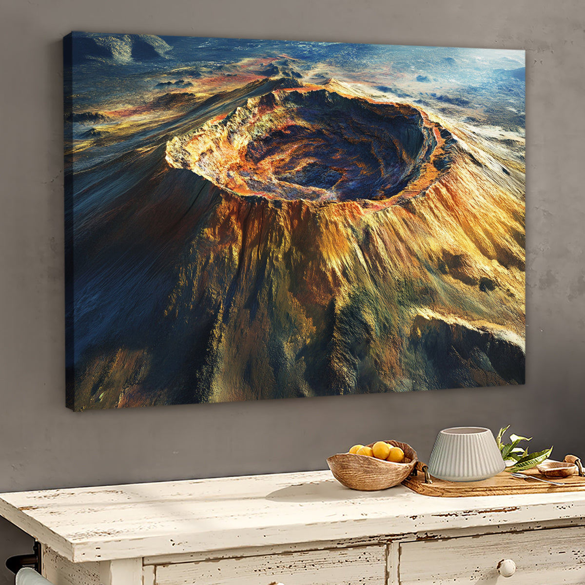 Fiery Crater Mountain Dramatic Abstract Canvas Wall Art