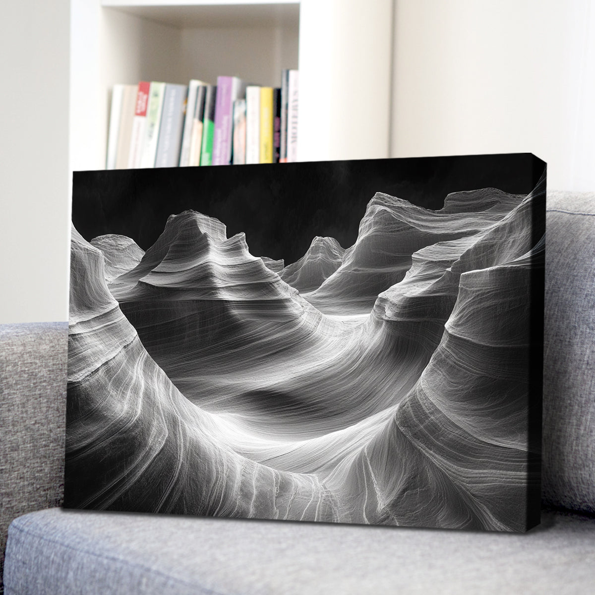 Ethereal Waves Monochromatic Abstract Canvas Wall Art