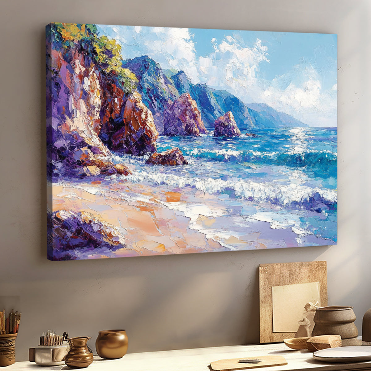 Coastal Harmony Seascape Abstract Canvas Wall Art