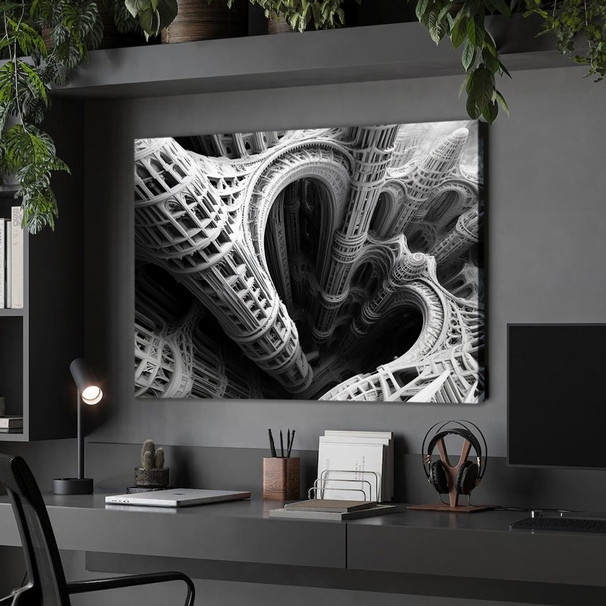 Architectural Abyss Monochromatic Abstract Canvas Wall Art