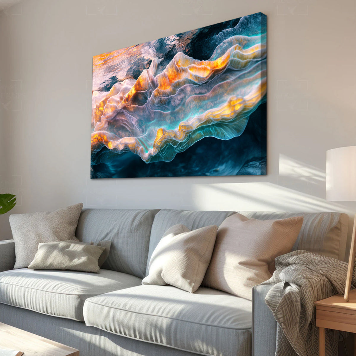 Ocean Whispers Luminous Abstract Canvas Wall Art