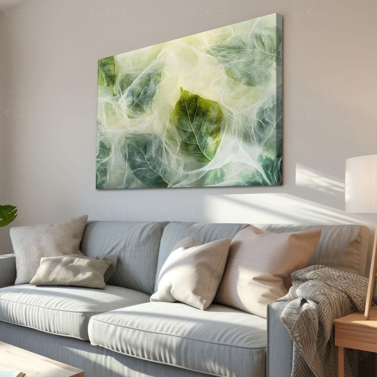 Ethereal Leaves Nature Abstract Canvas Wall Art for Living Room