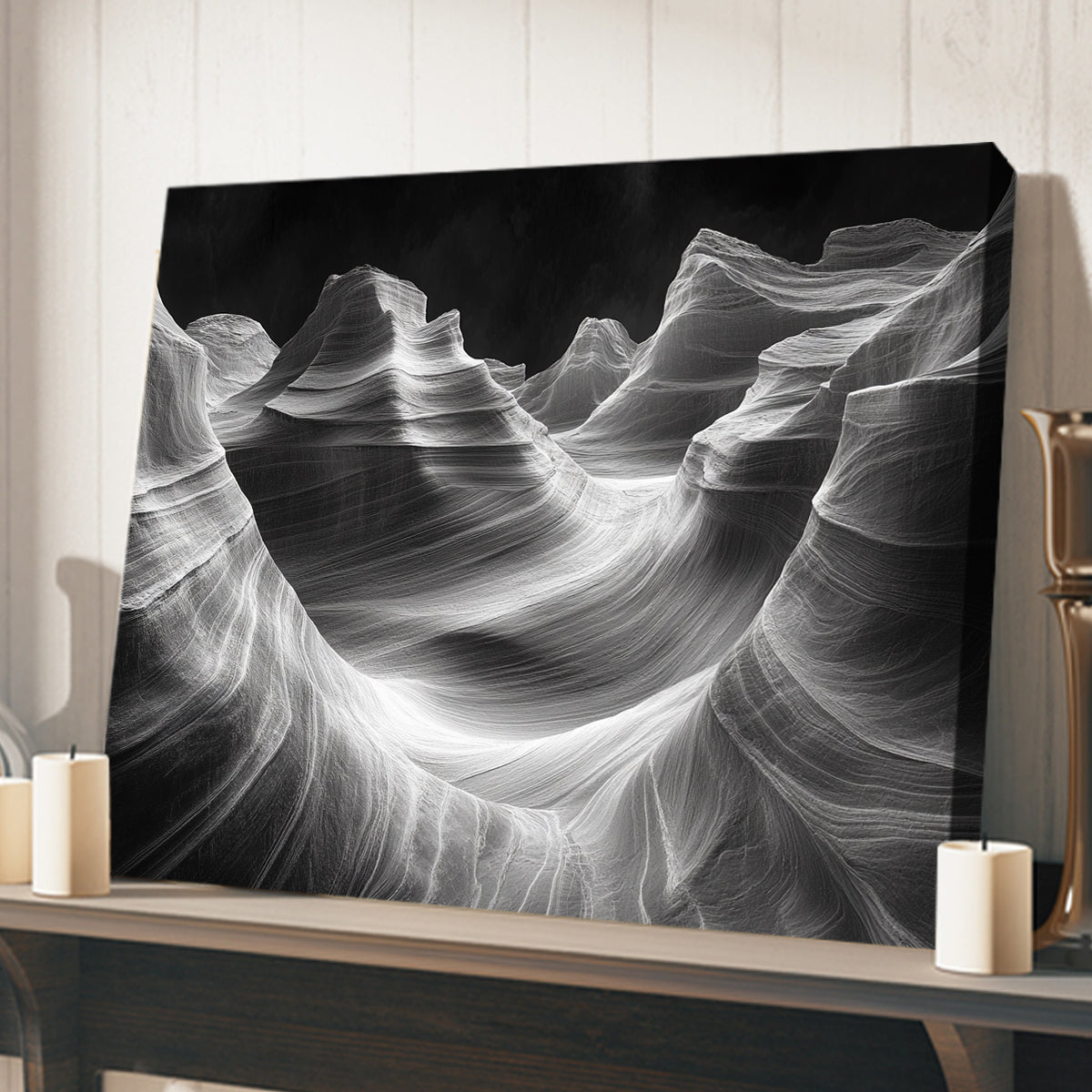 Ethereal Waves Monochromatic Abstract Canvas Wall Art