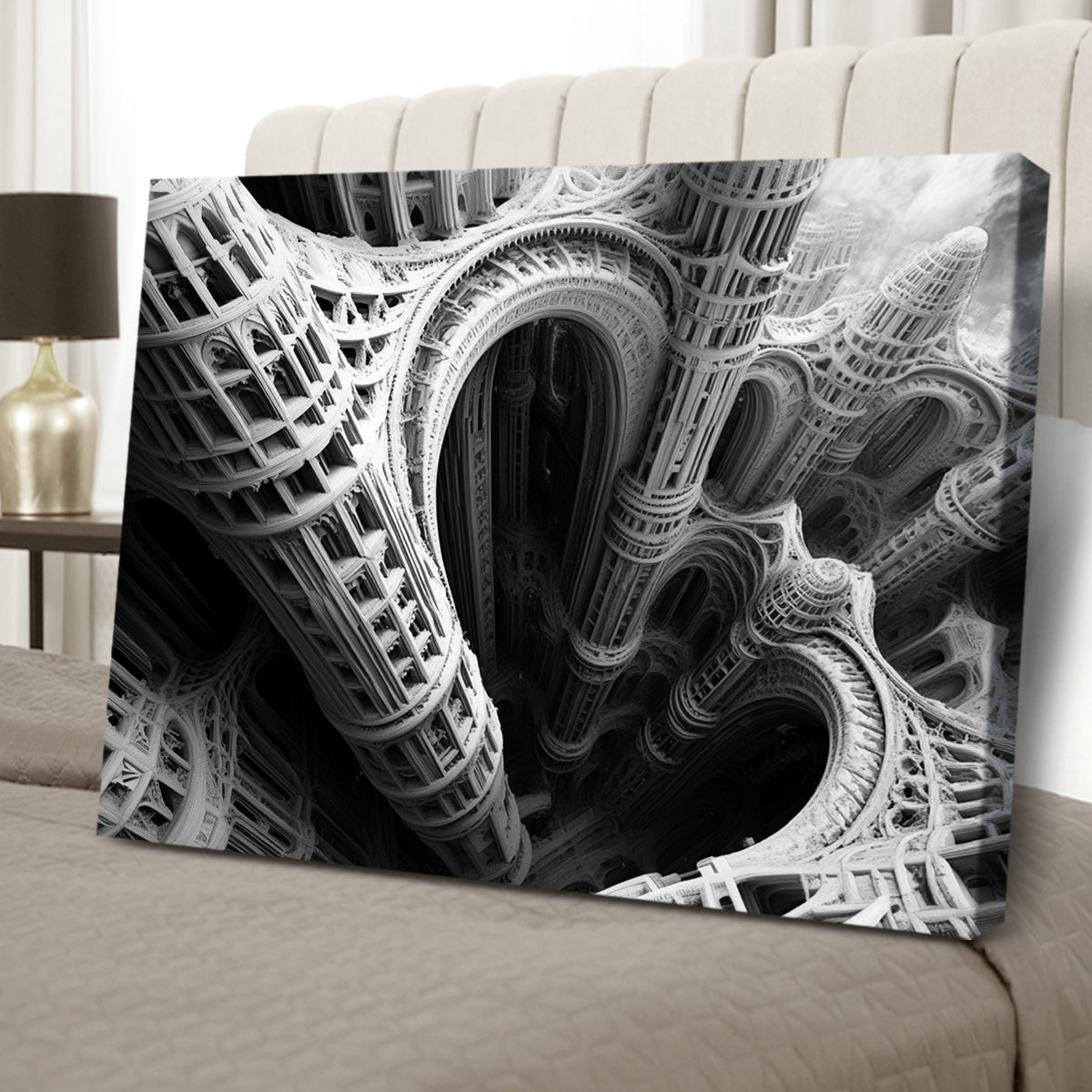 Architectural Abyss Monochromatic Abstract Canvas Wall Art