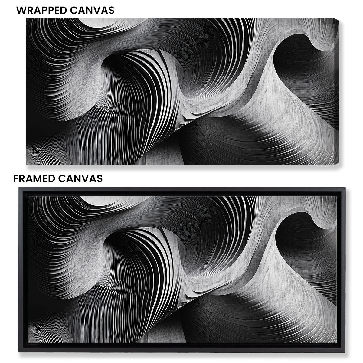 Waves Monochromatic Abstract Canvas Wall Art for Living Room