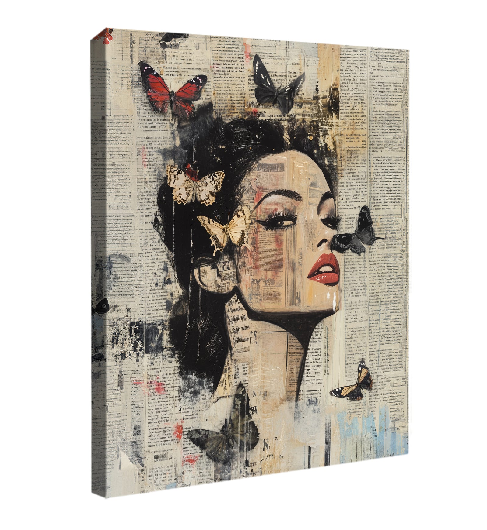 Vintage Butterfly Collage Female Portrait Canvas Art