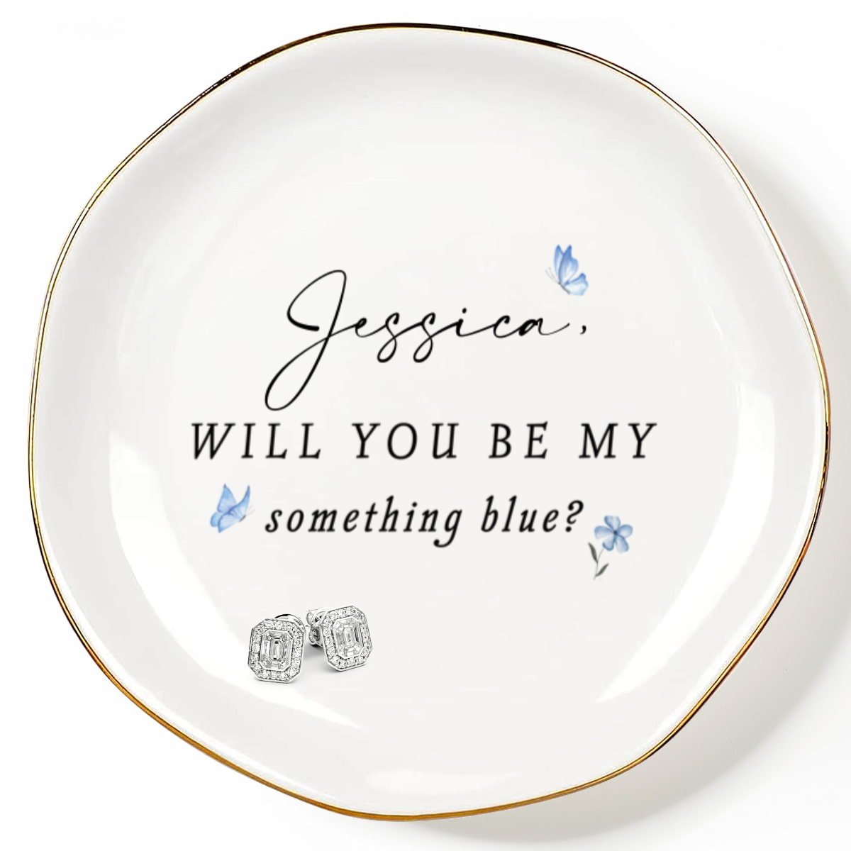 Something Blue Wedding Proposal Personalized Name Jewelry Dish Gift For Bride